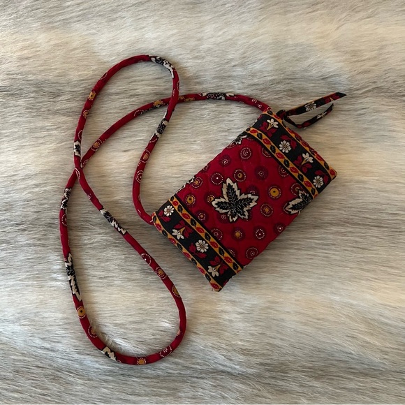 Vintage VERA BRADLEY Red Coin 1999Wallet on a String Black Yellow Velcro Leaves - Picture 3 of 14